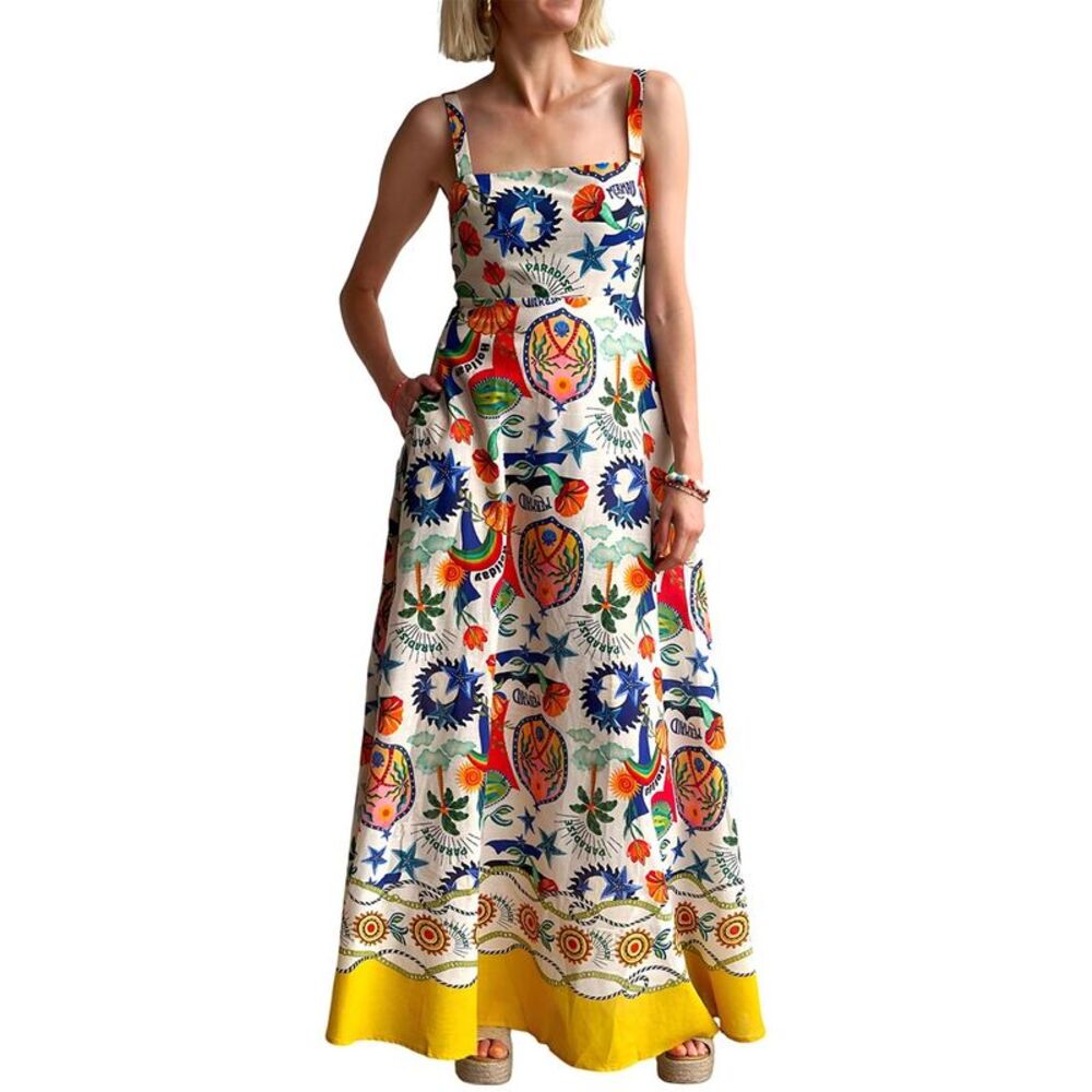 Esea Womens Amina Glam Linen-Blend Maxi Dress
